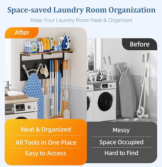 Ironing Board Hanger Wall Mount, Large Storage Iron and Ironing Board Holder - Image 5
