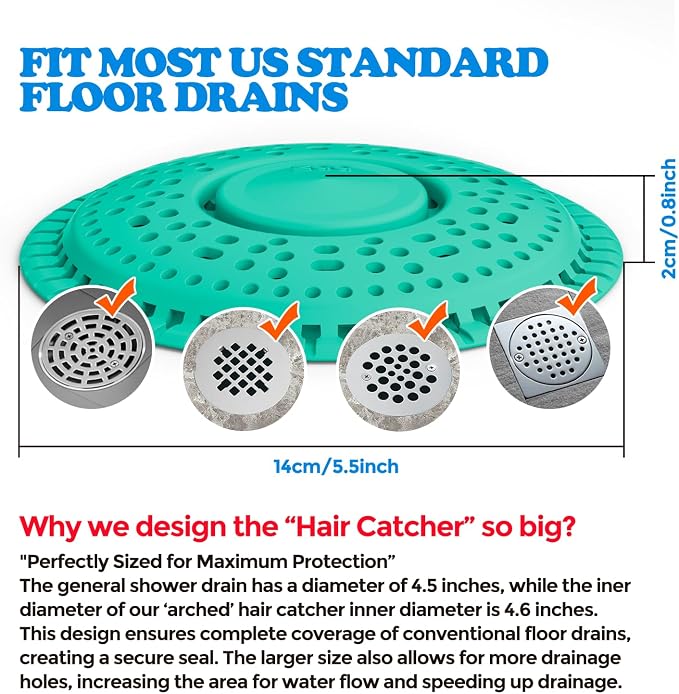 zaa Shower Drain Hair Catcher, 2 Pack Premium Silicone Drain Protector & Shower - Image 6