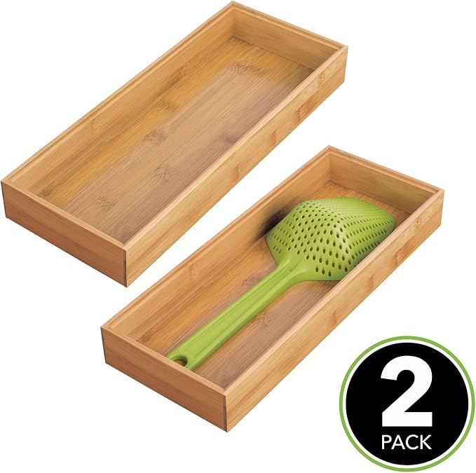 mDesign Wooden Bamboo Drawer Organizer - Image 2