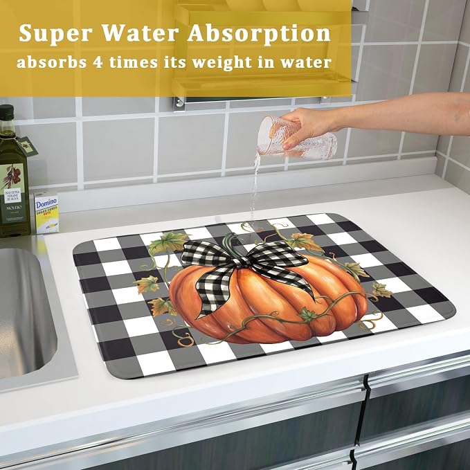 Autumn Pumpkin Drying Mats for Kitchen Counter 16×18 Inch Maple Leaves Dish - Image 8