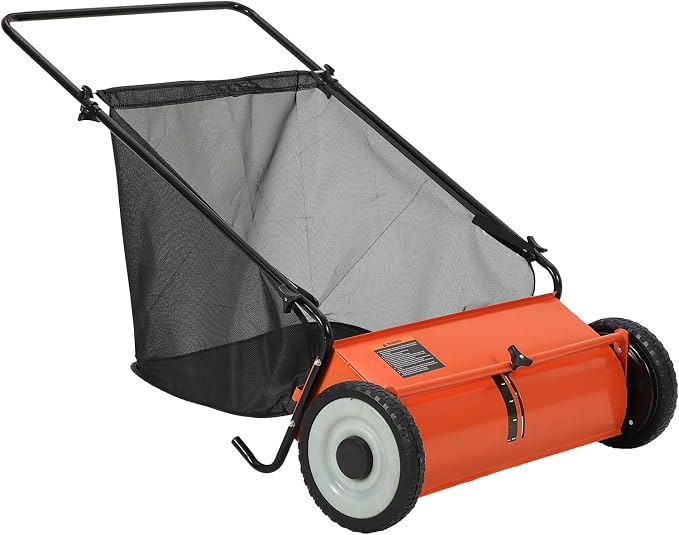 26-Inch Push Lawn Sweeper, 7 Cu. Ft. Hopper Capacity Leaf & Grass Collector by Unknown