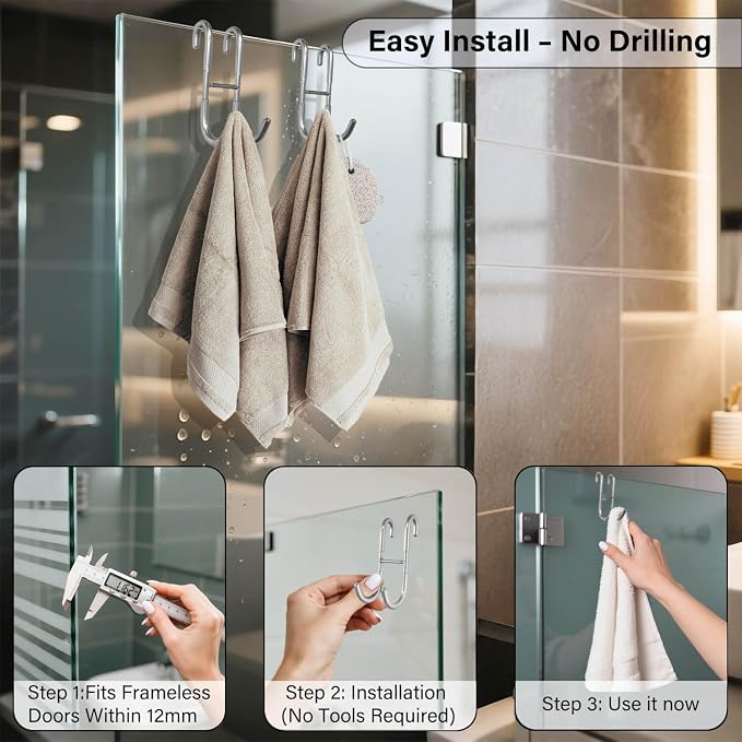 Shower Door Hooks for Towels & Squeegee - Image 5