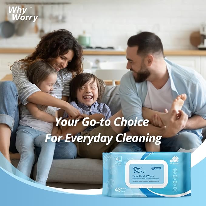 WhyWorry Flushable Wipes for Adults, Extra Large 8"x10" Butt Wipes for Toilet & - Image 7