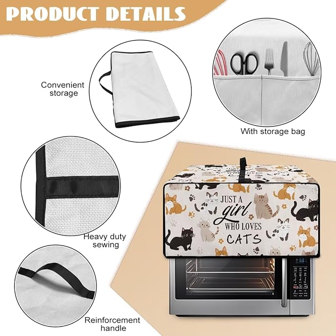 Waterproof Microwave Oven Grill Cover Protector Cartoon Cats Paw Print Foldable Microwave Oven Dust Cover with Storage Bags Just A Girl Print Case Protections for Toaster Oven, M