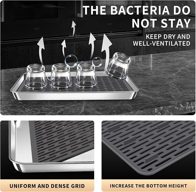 Stainless Steel Drain Tray, Cup & Dish Drying Rack, Drain Board 2 Tier Non Slip - Image 5