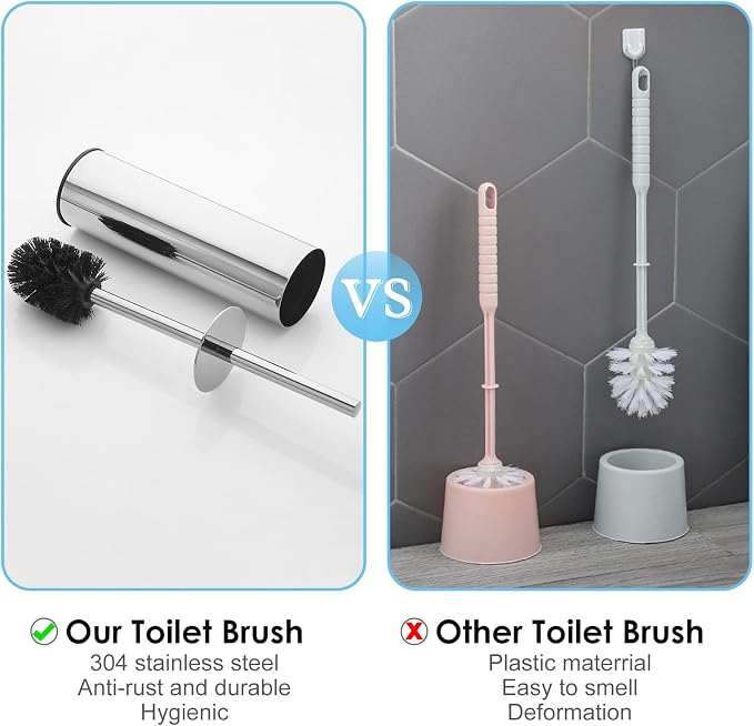Toilet Brush and Holder Set Chrome Stainless Steel, 304 Heavy Duty Round Toilet - Image 5
