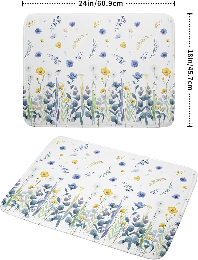 Floral Dish Drying Mat for Kitchen Counter 24x18 Inch Yellow Purple Flower - Image 4