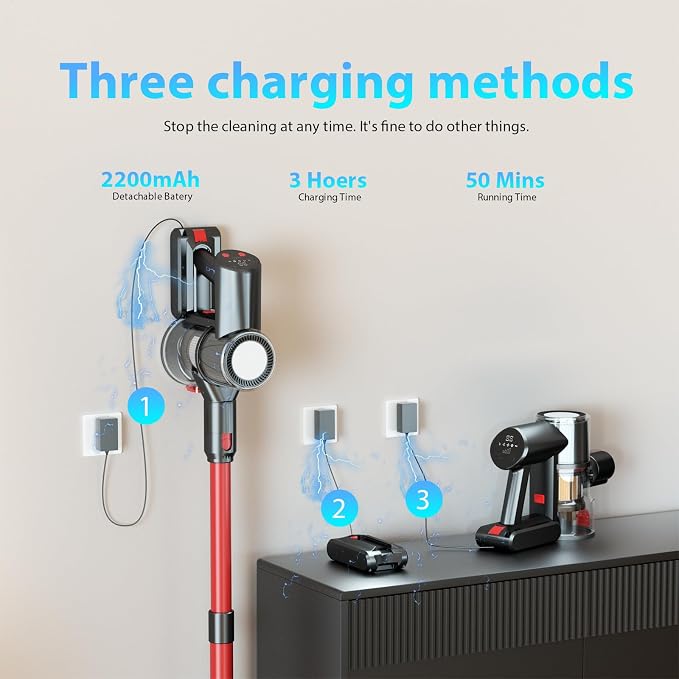 Cordless Vacuum Cleaner, 48Kpa Strong Suction, 50Mins Runtime, Anti-Tangle - Image 7