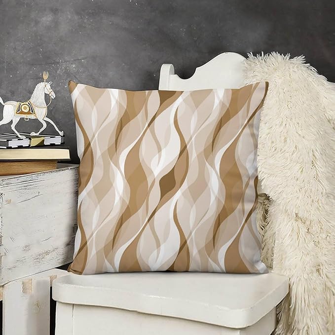 Cream Throw Pillow Covers Modern Abstract Cream and Grey Striped Decorations for Bedroom Living Room Farmhouse Sofa Pillows Bed Couch 12x12 Inch