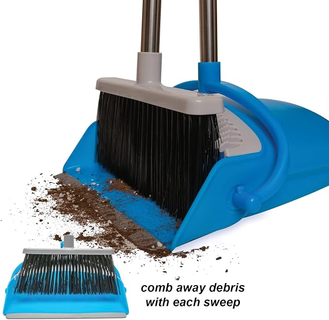 BristleComb Outdoor Broom & Dustpan Set Upright, Long Handle, Self-Cleaning - Image 2