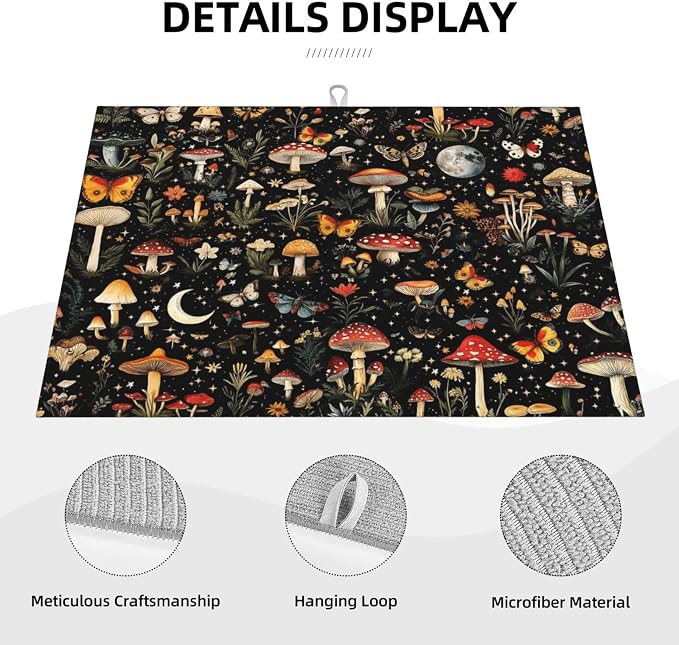 Black Forest Mushroom Butterfly Dish Drying Mats, Absorbent Microfiber Cute - Image 5