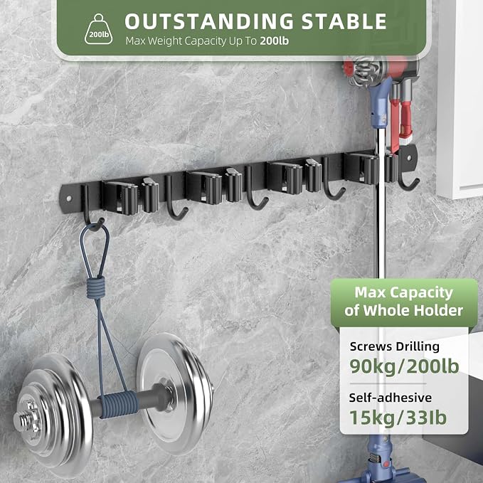 Batur 2 Pack Broom Holder Wall Mount, Upgraded Heavy Duty Mop and Broom Holder - Image 3