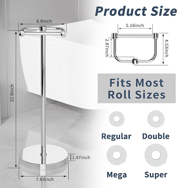 Toilet Paper Holder Stand, Post Pivoting Design Free Standing Toilet Paper - Image 6
