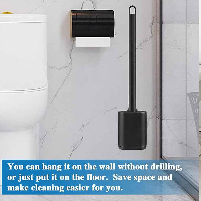 Silicone Toilet Brush and Holder Bendable Efficient Cleaning Wall Mounted - Image 3