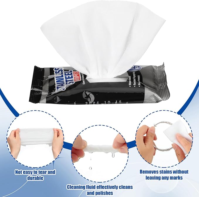 6 Pack 60 Count Stainless Steel Cleaner Wipes Stainless Steel Polish Wipes - Image 3