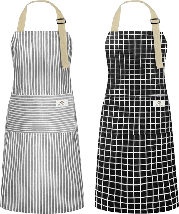 NLUS 2 Pack Kitchen Cooking Aprons, Adjustable Bib Waterproof Chef Apron by NLUS