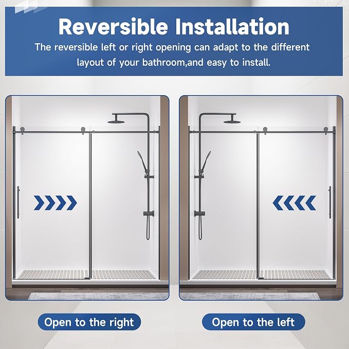 Frameless Sliding Shower Door 72” W x 76” H, 3/8” Tempered Glass, Single Bypass - Image 2