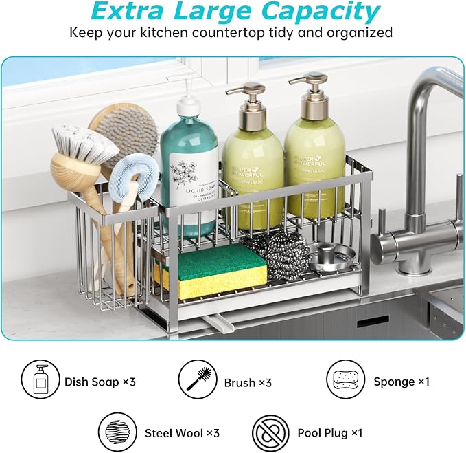 Sponge Holder for Kitchen Sink, 2 Tier Sink Caddy Organizer Countertop - Image 5