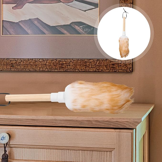 Lambswool Duster with Wooden Handle, Small White Reusable and Washable Home - Image 7