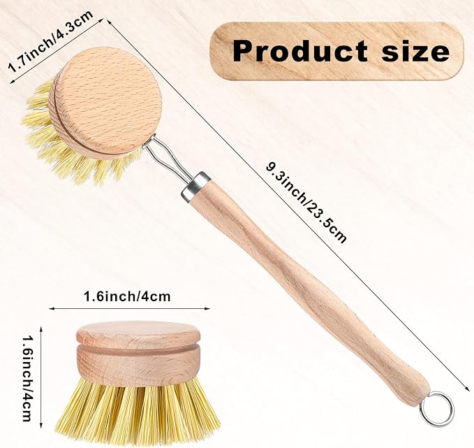 Boao Dish Brush with Beechwood Handle with 5 Replacement Heads Natural Wood - Image 2