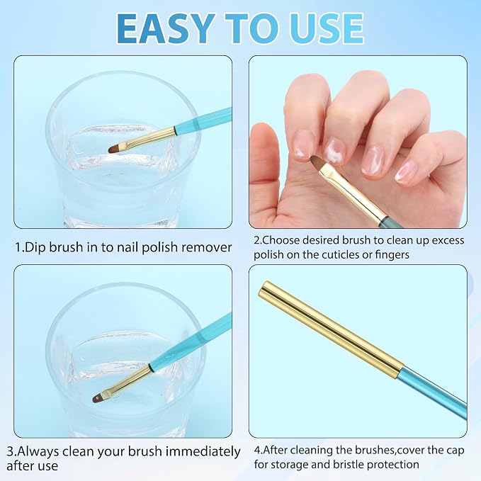 Metal Blue Nail Art Clean Up Brushes - Image 6