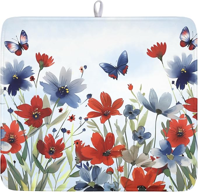 4th of July Dish Drying Mat for Kitchen Counter 16 x 18 Inch Patriotic Floral by Unknown