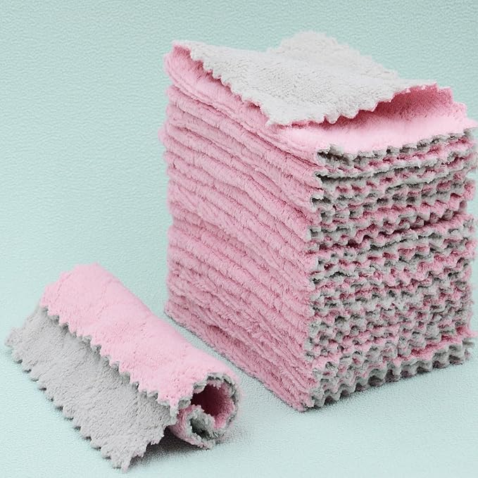 24PCS Kitchen Dishcloth, Microfiber Washcloth, Soft Cleaning Cloths, Coral - Image 8