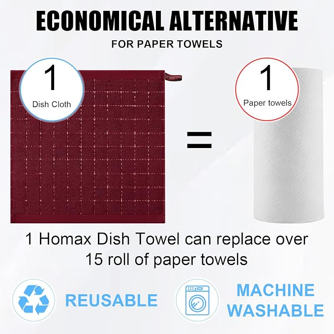 Homaxy 100% Cotton Terry Kitchen Dish Cloths, Ultra Soft and Absorbent Dish - Image 7