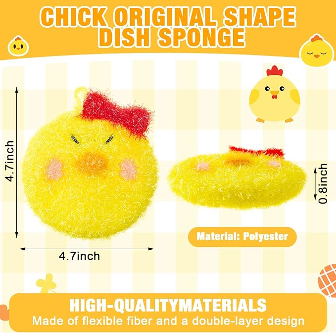 Breling 6 Pieces Chick Shape Dish Sponge Dual Sided Non Scratch Dish Washing - Image 2
