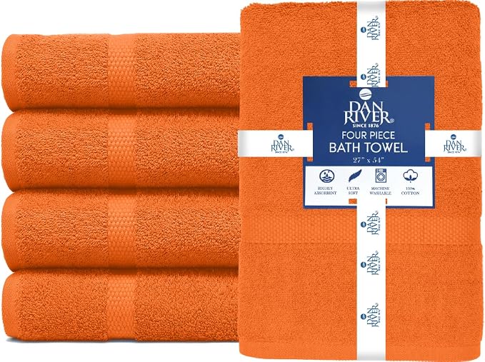 DAN RIVER Bath Towels Set of 4, 27 x 54 Inches, 100% Cotton, Larger & Lighter - Image 3