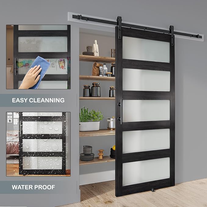 32'' x 84'' Glass Barn Door and 6 Ft Hardware Kit Included, MDF White Barn Door - Image 5