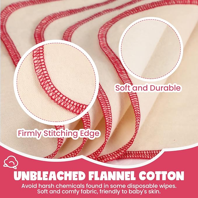 meekoo 45 Pcs Unbleached Flannel Cloth Baby Wipes Reusable Baby Diapers Wipes 8 - Image 4