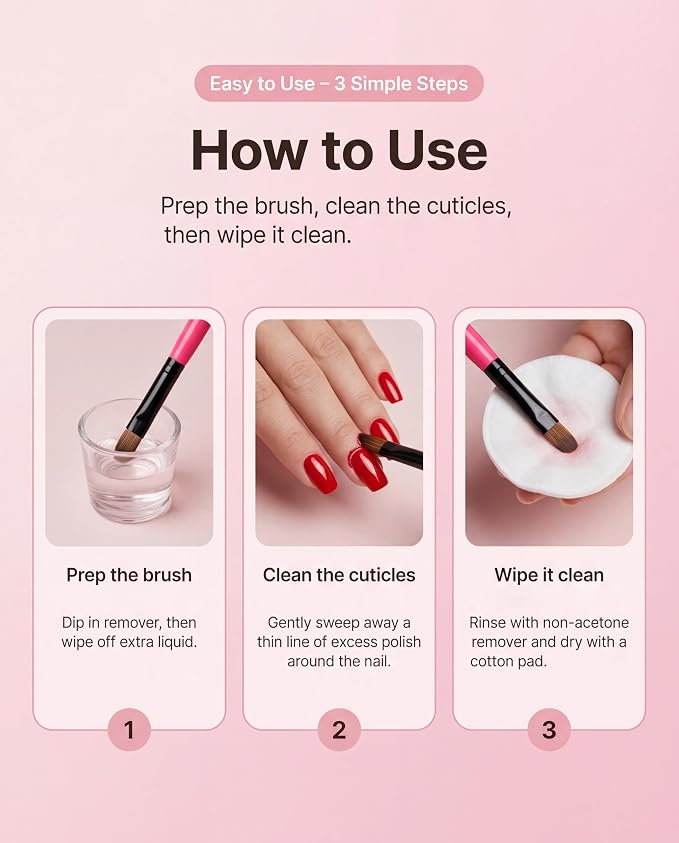 3PCS Nail Clean-Up Brushes, Round/Angled/Flat, Acetone-Resistant Cuticle Polish - Image 4
