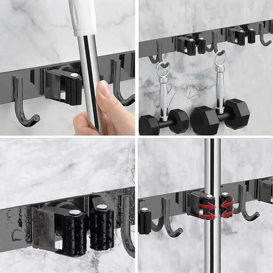 2 Packs 5 Racks and 4 Hooks Mop and Broom Holder Wall Mount, SUS304 Heavy Duty - Image 2