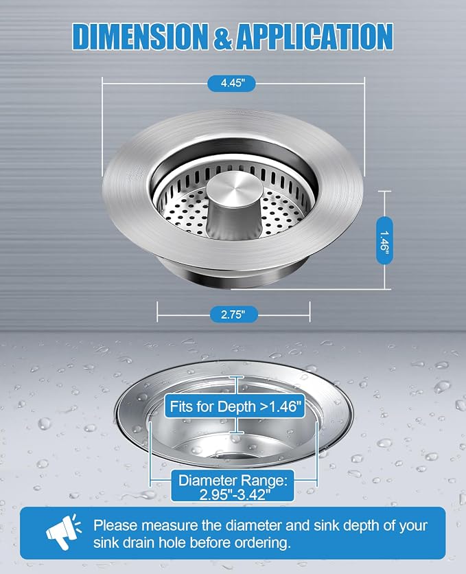 Kitchen Sink Drain Strainer, 3 in 1 All Stainless Steel Sink Strainer, Pop Up - Image 4