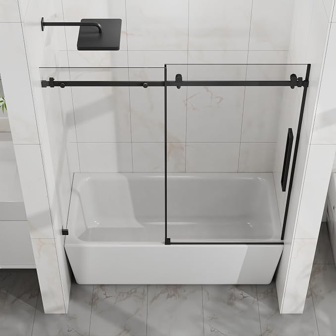 Frameless Sliding Bathtub Door 60" W x 58" H, 1/4" Clear Tempered Glass - Image 2