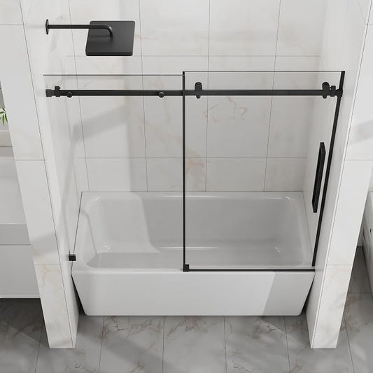 Frameless Sliding Bathtub Door 60" W x 58" H, 1/4" Clear Tempered Glass - Image 2