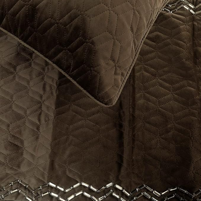 The HomeCentric King Queen Twin Brown Designer King 90"x18" Bed Runner Without Pillow Cover, Quilted & Crystals Bed Scarf on Velvet Fabric - Brown Diamond Symphony