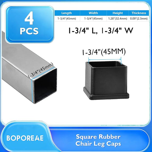 4 Pcs 1-3/4" x 1-3/4" Square Rubber Chair Leg Caps, PVC Table Leg Covers - Image 2