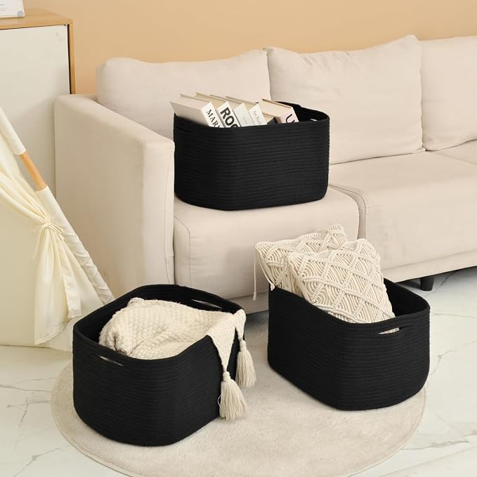 Large Storage Baskets for Organizing Shelves, Woven Cotton Rope Bins for Baby - Image 6