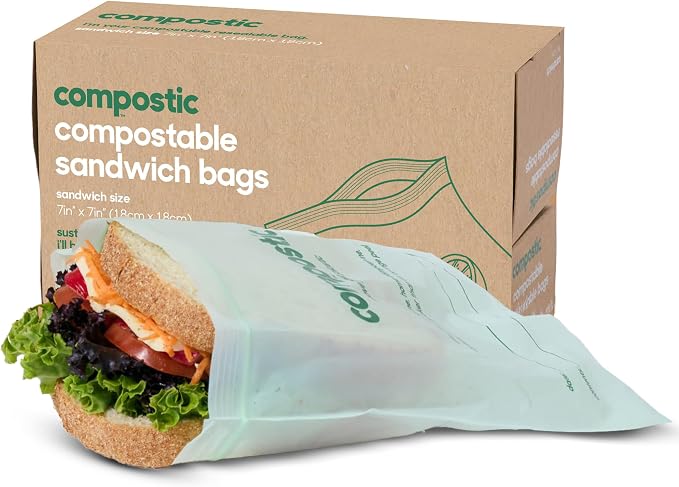 Compostic Home Compostable Resealable Sandwich Bags, Microwave & Freezer Safe by COMPOSTIC