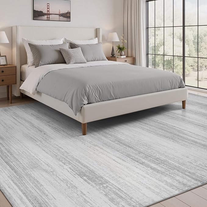 PADOOR Modern Abstract Area Rug - 5x7 Washable Rugs Non-Slip, Large Rug Ultra Soft Low Pile Rugs for Living Room Bedroom Dining Room Nursery Room Playroom Grey