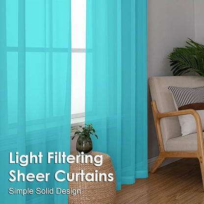 OVZME Turquoise Sheer Curtains 72 Inches Long 2 Panels - Soft Light Filtering Window Sheer Panels for Living Room/Bedroom, Top Dual Rod Pocket, 1 Pair, Each 42Wx72L Inches