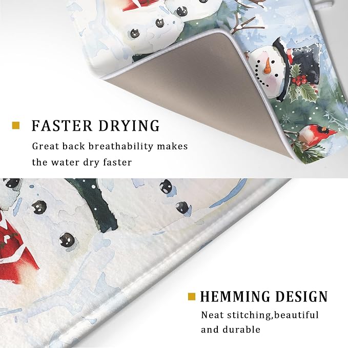Winter Dish Drying Mat 18 x 24 Inch Xmas Snowman Pattern Dish Drying Pad - Image 3