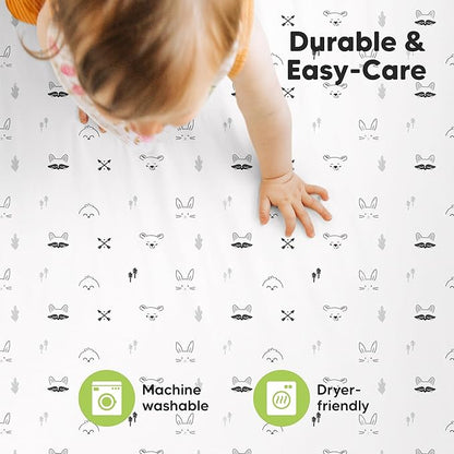 2-Pack Mini Crib Sheets Fitted - 38x26 Pack N Play Sheets for Pack and Play Mattress, Organic Cotton, Soft & Breathable Playard Bedding, Neutral Mini Toddler Bed Cover for Boys, Girls (Nordic)