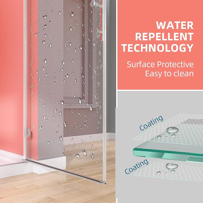 GETPRO Frameless Pivot Shower Door Hinged 30 in. W x 72 in. H Swing Single - Image 7