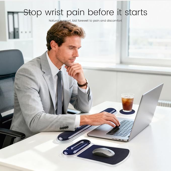 Ospelelf Mouse Pad with Wrist Rest and Ergonomic Gel Keyboard Hand Wrist - Image 5