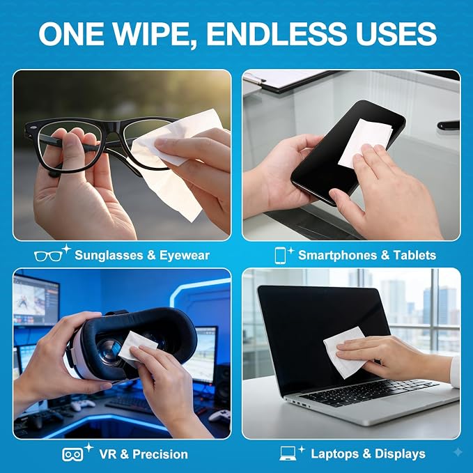 SmoTecQ Lens Wipes for Glasses, 180 Individually Wrapped Eyeglass Cleaning Wipes - Image 5