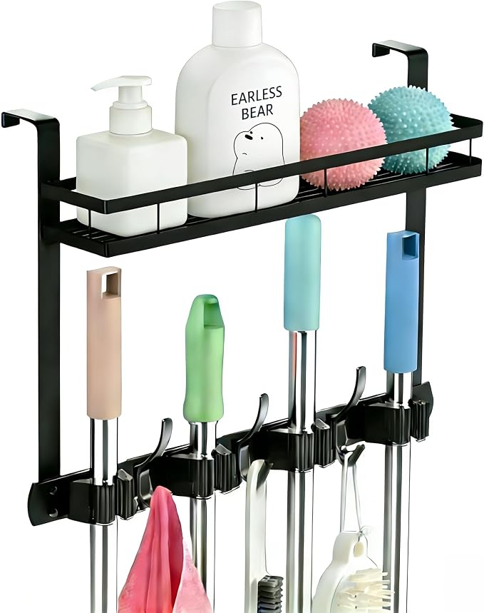 Broom Holder Over The Door Over Door Broom and Mop Rack Over The Door Hooks by EARLESSBEAR