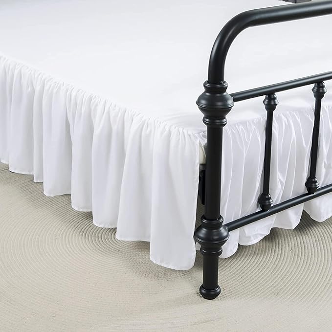Bed Skirt Full Size Ruffled Bed Skirts with Split Corners, 12 Inch Drop Dust Ruffle Bed Skirt with Platform, White